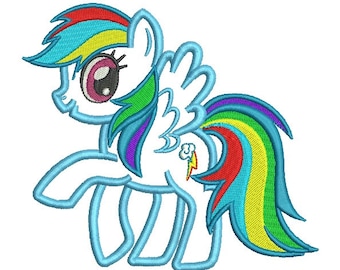 Rainbow Dash Applique & Part Fill Embroidery Design in 2 Sizes - INSTANT DOWNLOAD