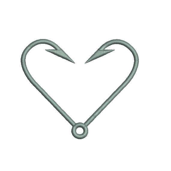 Fish Hook Heart Embroidery Design in 3 Sizes INSTANT | Etsy
