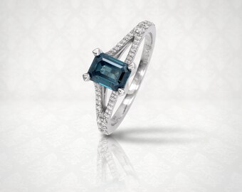 1.49Ct Natural Blue & White Diamonds 18K White Gold Ring|Solitaire Ring|Blue Diamond Ring|Diamond Ring|Affordable Ring|Big Diamond Ring