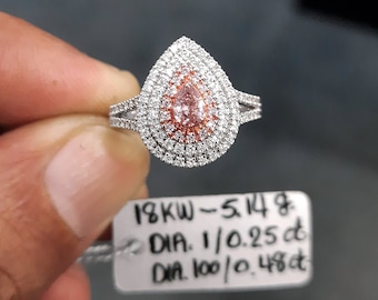 Certified 0.73ctwFancy Pink & White Natural Diamonds Ring 18K White Gold Ring|Pink Diamond Ring|Pink Diamond Jewelry|Fine Jewelry|Engagement