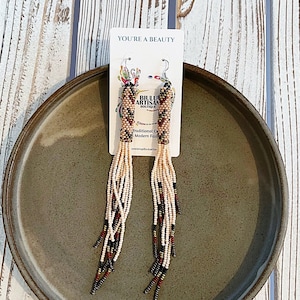 Long Boho Tube Earrings, Native Style Beaded Earrings, Boho, Seed Bead, Tribal Fashion, Huichol, Handmade | Biulu Artisan Boutique