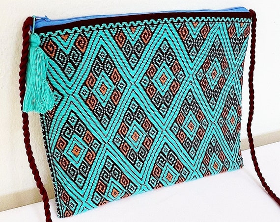 Boho Clutch Purse, Handloomed Purse, Boho Crossbody Bag, Indigenous Made, Handmade Purse, Turquoise, Bohemian Purse | Biulu Artisan Boutique