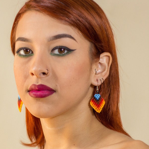 Dainty Colorful Earrings, Small Native American Beaded Earrings, Indigenous Made, Lightweight, Small, Boho Earrings, Vibrant Earrings
