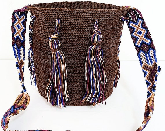 Boho Tassel Bag, Boho Shoulder Bag, Hobo Bag, With Fringe, Chocolate, Indigenous Made, Handmade Weaved Bag | Biulu Artisan Boutique