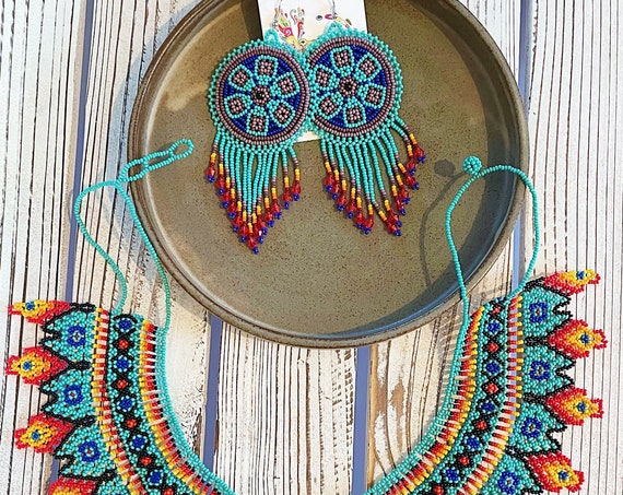 Native Boho Jewelry, Beaded Boho Jewelry, Set, Native American Beaded Jewelry, Indigenous Made, Turquoise | Biulu Artisan Boutique