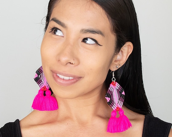Macrame Boho Earrings, Macrame Earrings w/ Tassels, Native American Earrings, Maya Dreamcatcher Earrings, Handmade | Biulu Artisan Boutique