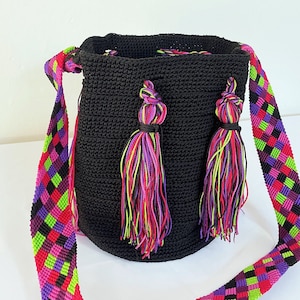 Sac bohème, sac à bandoulière bohème, noir, cartable, sac bohème, fait main, indigène, sac à bandoulière, grand sac à main | Boutique artisanale de Biulu