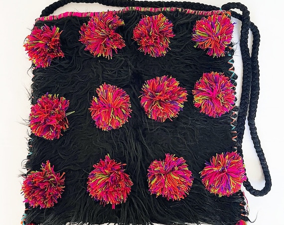 Wool Boho Bag, Black Shag Tote, Boho Bag,  Tote Bag, Handmade, Indigenous Made, Large Purse, Handmade | Biulu Artisan Boutique