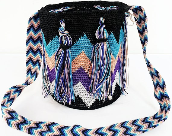 Boho Hobo Bag, With Tassels, Boho Shoulder Bag, Geometric, Top Loading Bag, Indigenous Made, Handmade Weaved Bag | Biulu Artisan Boutique