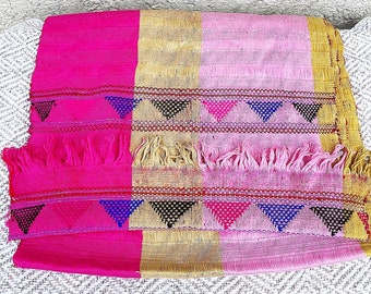 Embroidered Pink Scarf, Native American Shawl, Light Cotton Shawl, Bohemian Shawl, Mexican Rebozo, Handloomed | Biulu Artisan Boutique