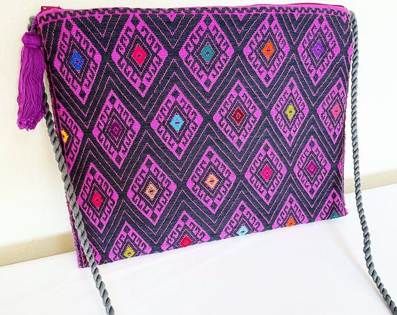 Handloomed Purse, Boho Crossbody Bag, Indigenous Made, Handmade Purse, Pink, Gray, Boho Clutch Purse | Biulu Artisan Boutique