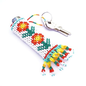 Beaded Flower Lighter Case, Huichol Beaded Lighter Case, Native American Bead Work, Decorative Lighter Case, Many Colors, Standard Size