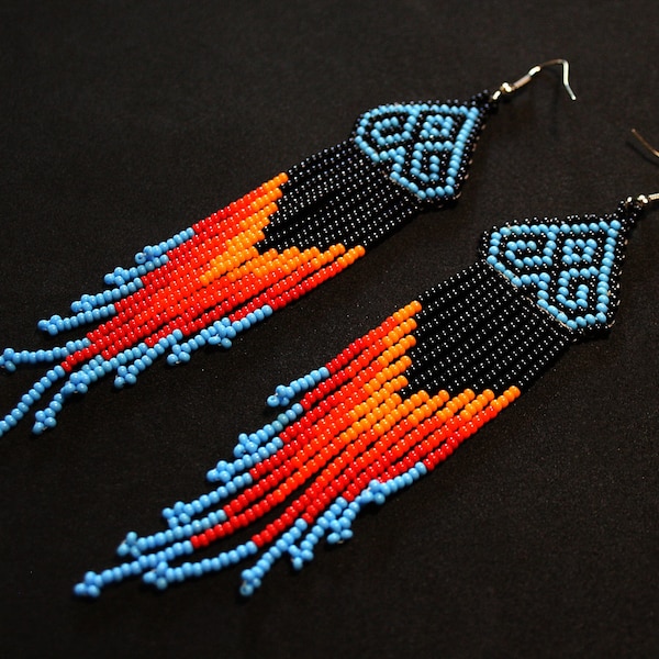 Kolczyki Indian Ameryki Północnej, Kolczyki Boho, Kolczyki Indian Huichol, Meksykańskie Kolczyki Koralikowe, Kolczyki Koralikowe Tribal, Tradycyjne Koraliki