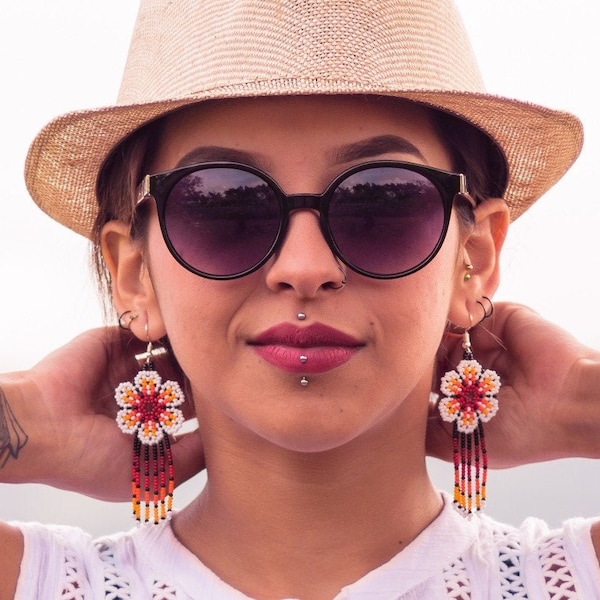 Boho Seed Bead Earrings, Native American Beaded Earrings, Dainty Flower Earrings, Bright, Fun Earrings, Handmade | Biulu Artisan Boutique