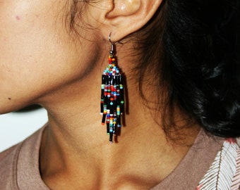 Small Galaxy Earrings, Dainty, Boho Casual, Tribal Accessories, Native American Handmade Jewelry, Huichol Beaded | Biulu Artisan Boutique
