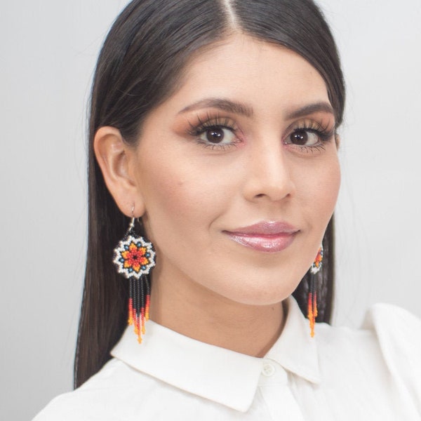 Star Earrings, Starburst Earrings, Beaded Stars, Native American Beaded Earrings, Cute Circles w/ Tassels | Biulu Artisan Boutique