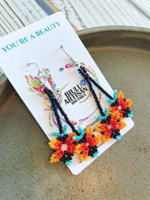 Dainty Butterfly Earrings, Beaded Butterflies, Native American Beaded Earrings, Cute Boho Earrings, Indigenous Made | Biulu Artisan Boutique