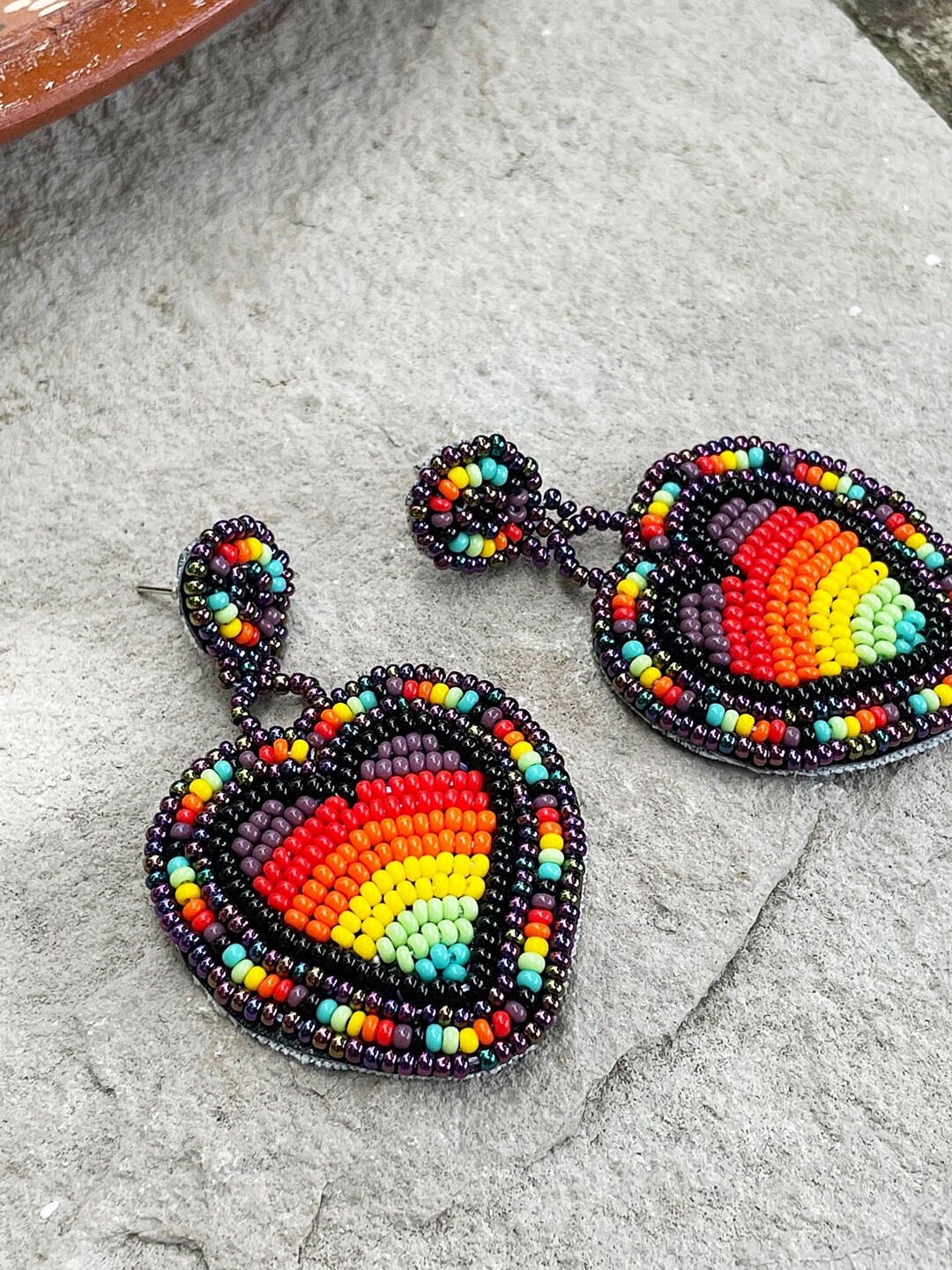 Beaded Heart Earrings Native American Beaded Earrings Etsy
