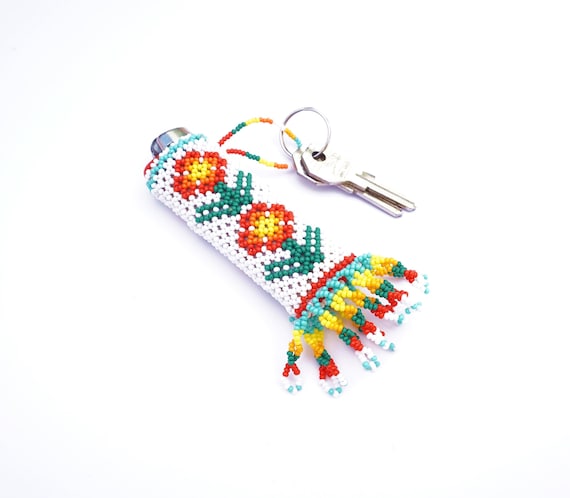 Beaded Flower Lighter Case, Huichol Beaded Lighter Case, Native American Bead Work, Decorative Lighter Case, Many Colors, Standard Size