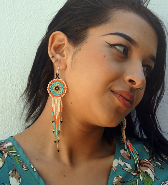 Boho Dreamcatcher Earrings, Beaded Boho Earrings, Boho Tribal Earrings, Native American Beaded Earrings, Handmade | Biulu Artisan Boutique