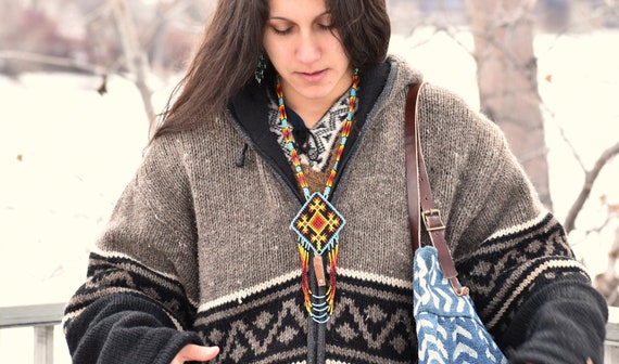 Huichol Ojo de Dios Necklace, Eye of God Necklace, Native American Style Beaded Necklace, Small Tribal Fashion Necklace, Huichol Jewelry