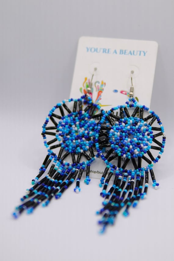 Beaded Dreamcatcher Earrings, Native American Beaded Earrings, Boho Dreamcatcher Earrings, Beaded Boho Earrings, Indigenous Made, Handmade