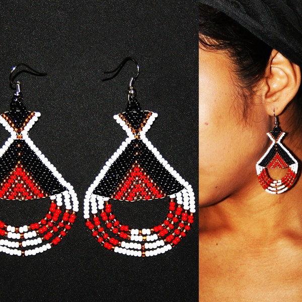 Aztec Earrings, Inca Earrings, Native Beaded Earrings, Native American Earrings, Traditional Beadwork, Tribal Fashion, Native Fashion