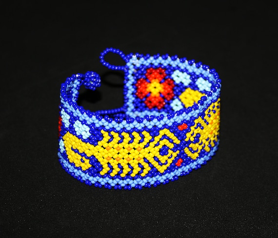 Beaded Scorpion Bracelet, Huichol Bracelet, Native American Scorpion Cuff Bracelet, Seed Bead Bracelet, Traditional Beaded Bracelet