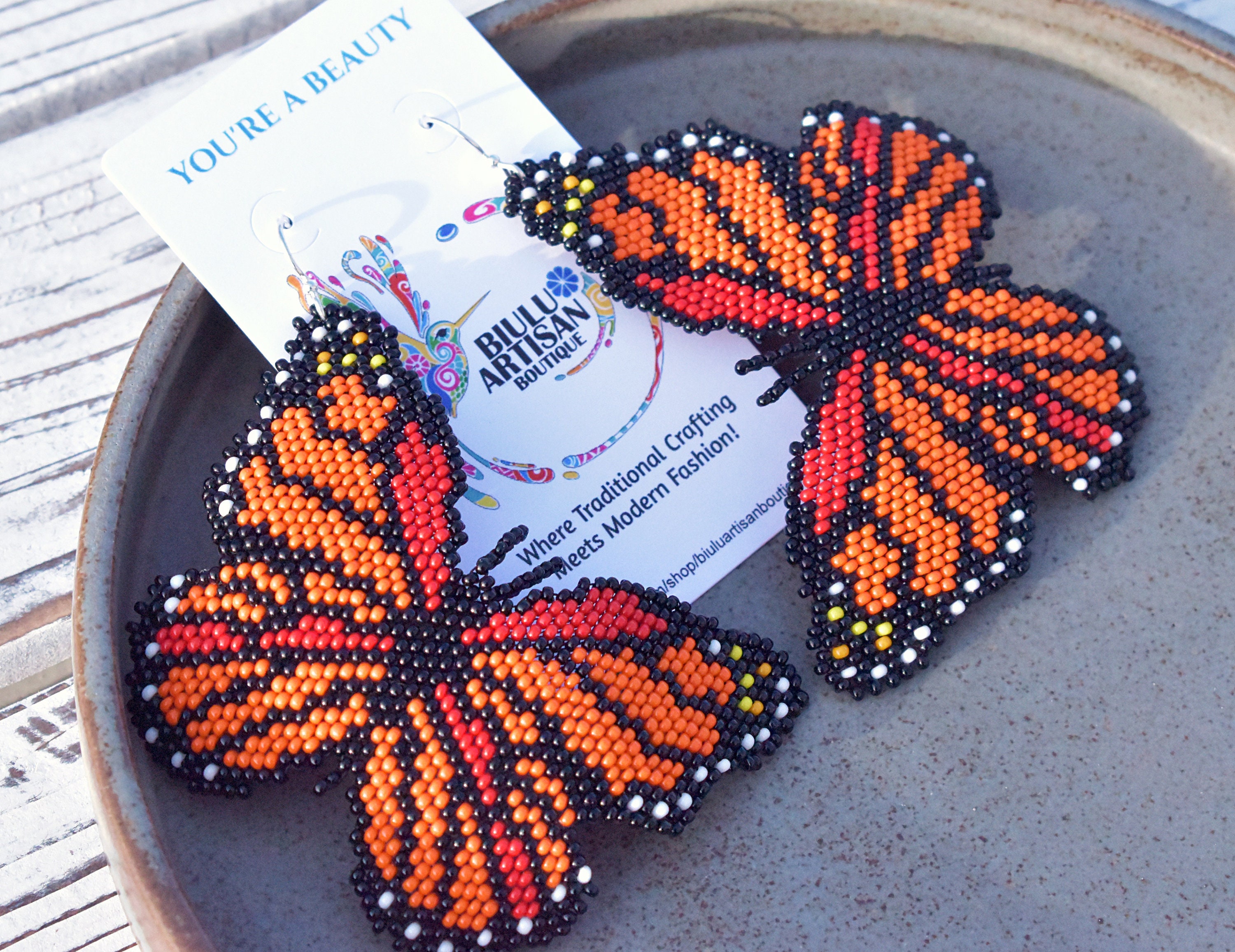 Large Butterfly Earrings, Contemporary Native Beaded Earrings