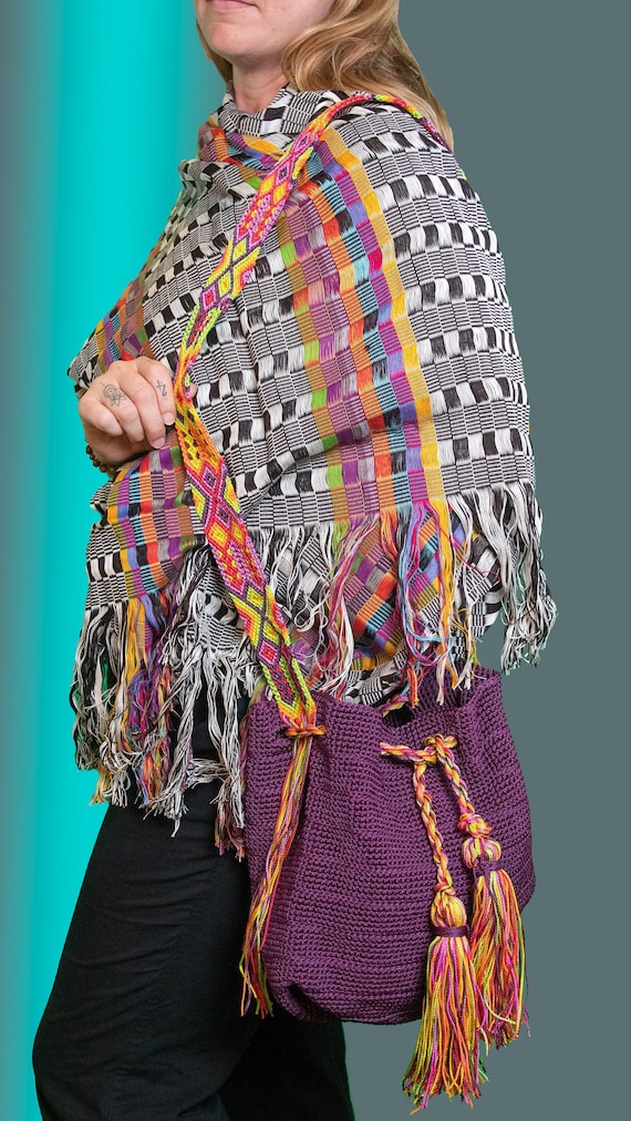 Boho Hobo Bag, Boho Shoulder Bag, Purple, Top Loading Bag, Indigenous Made, Fringe, Shoulder Bag, Weaved Bag | Biulu Artisan Boutique