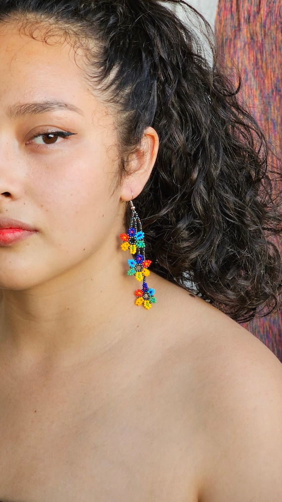 Boho Beaded Earrings, Flowers on a Vine Earrings, Dainty Colorful Earrings, Native American Beaded Earrings, Boho Chic, Seed Bead Earrings