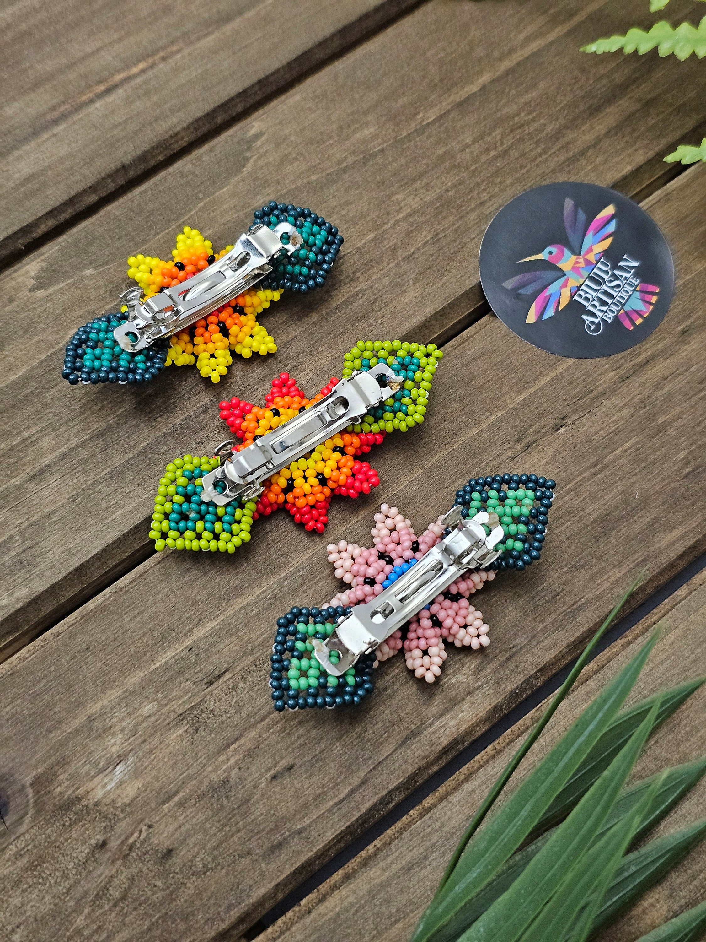 Set of 3 Barrettes, Beaded Hair Clips, Beaded Barrettes