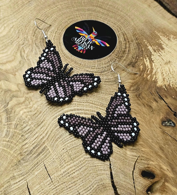 Purple Butterfly Earrings, Beaded butterfly, Indigenous Made, Native American Beaded Earrings, Beaded Earrings, Seed Bead Earrings, Handmade