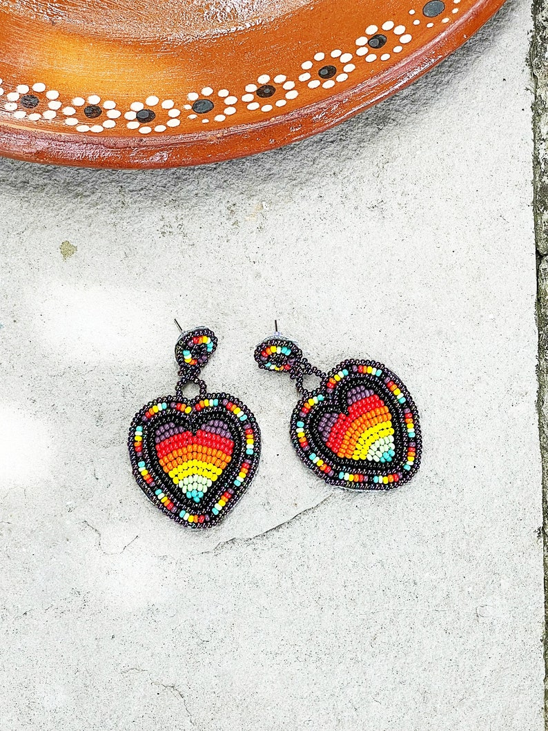 Beaded Heart Earrings Native American Beaded Earrings Etsy