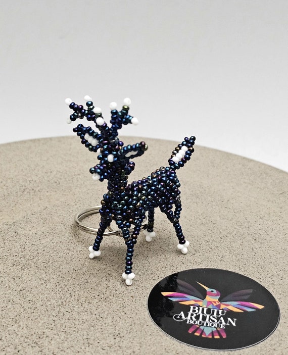 Deer Keychain, Spiritual Beaded Keychain, Sacred Symbol, Huichol Keychain, Handmade, Indigenous Made, Beaded Deer | Biulu Artisan Boutique