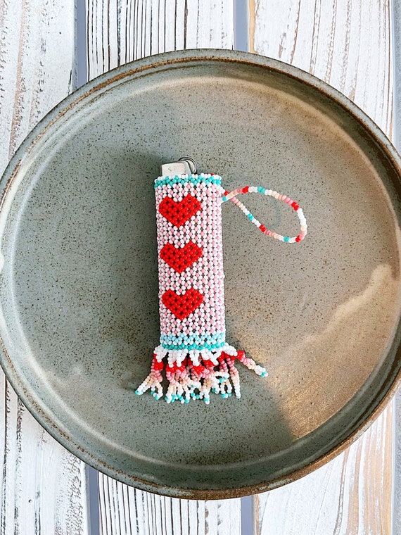 Beaded Heart Lighter Case, Beaded Lighter Case, Native American Beadwork, Decorative Lighter Case, Handmade Etsy | Biulu Artisan Boutique