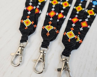 Peyote Beaded Lanyard, ID Tag Lanyard, Native American Made Lanyard, Boho Lanyard, Hand Loomed, Indigenous Made, Long Keychain, Huichol Art