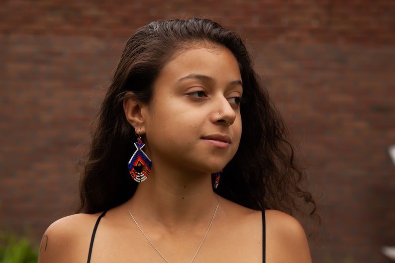 Aztec and Inca Inspired Earrings, Native Beaded Earrings, Native American Earrings, Traditional Beadwork, Tribal Fashion, Native Fashion image 2