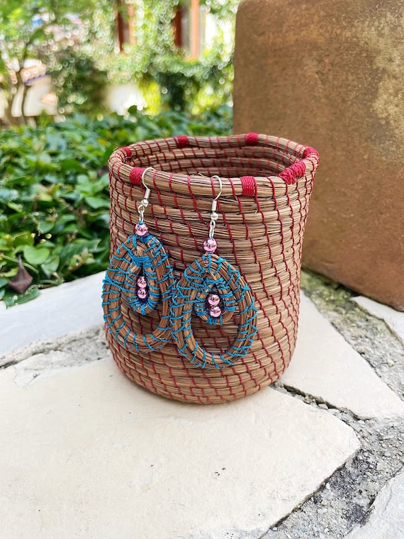 Rattan Earrings, Native American Beaded Earrings, Wicker Beaded Earrings, Boho Hippie, Indigenous Made, Handmade | Biulu Artisan Boutique