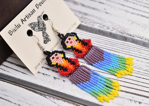 Indian Girl Earrings, Native American Beaded Earrings, Seed Bead Earrings, Native Style Earrings, Girlfriend Gift | Biulu Artisan Boutique