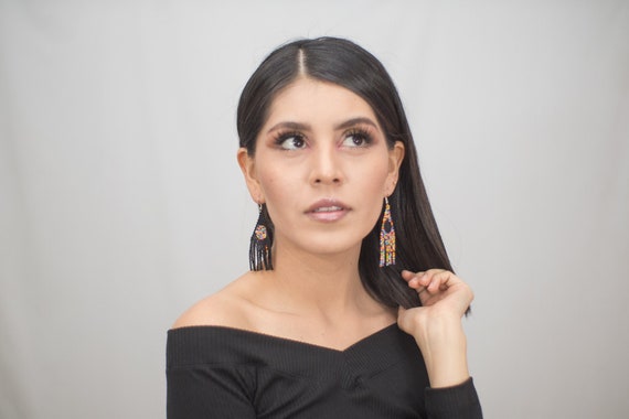 Inverted Sun Earrings, Beaded Boho Earrings, Abstract, Modern, Native American Beaded Earrings, Boho Sun Earrings - Biulu Artisan Boutique