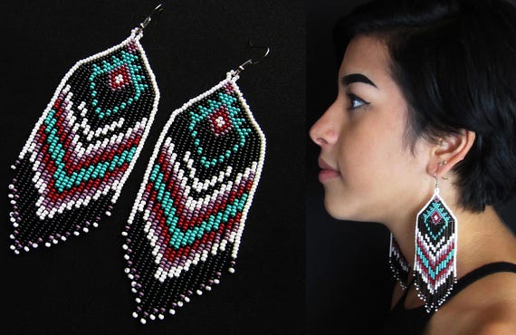 Southwestern Boho Earrings, Native American Beaded Earrings, Native American Beaded Jewelry, Authentic Huichol Beading, Southwest Earrings