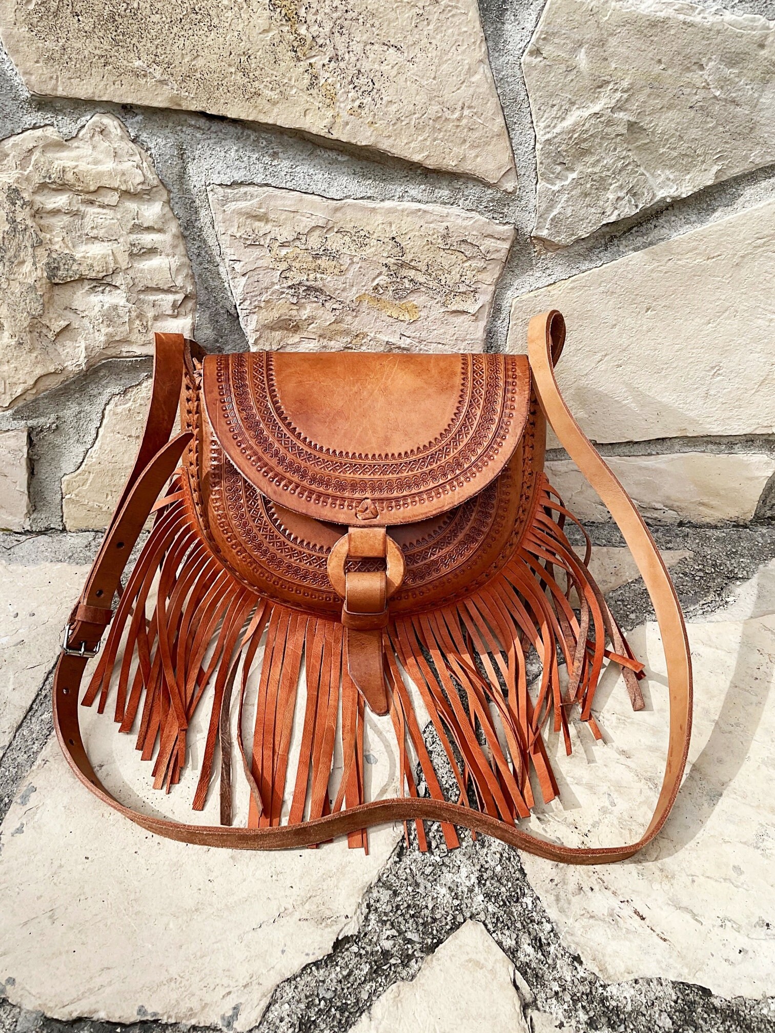 Native American Artisan Handmade Leather Fringe Purse / Crossbody Bag NWOT