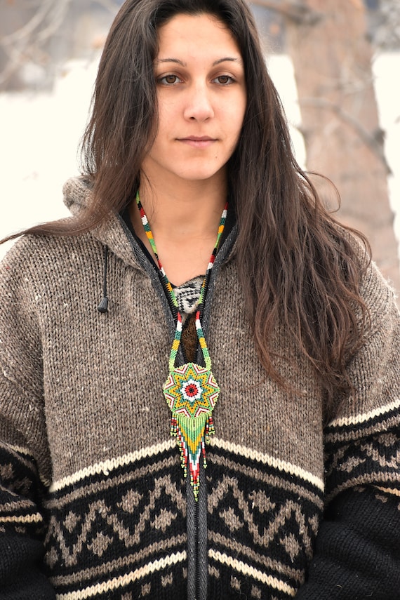 Beautiful Medallion Necklace, Native American Beaded Necklace, Huichol Necklace, Beaded Sun Necklace, Starburst Necklace, Seed Bead Necklace