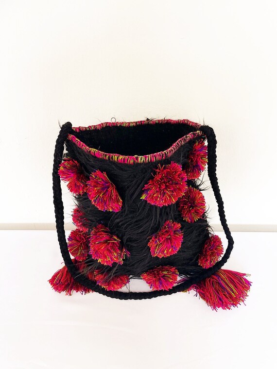 Boho Tote Bag, Black Shag Tote, Wool Boho Bag, Boho Bag, Handmade, Indigenous Made, Large Purse, Handmade | Biulu Artisan Boutique