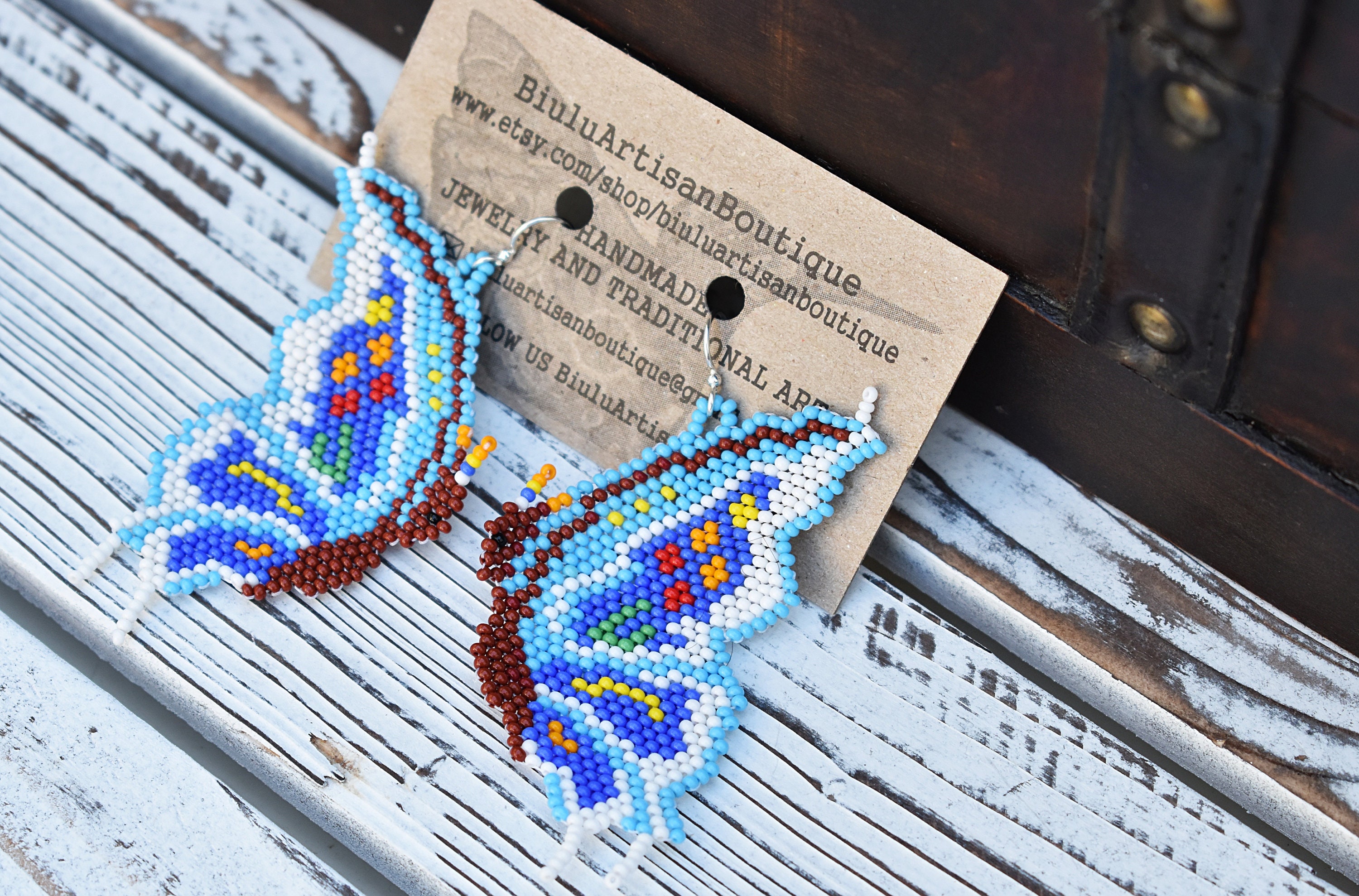 Beaded butterfly earrings best sale