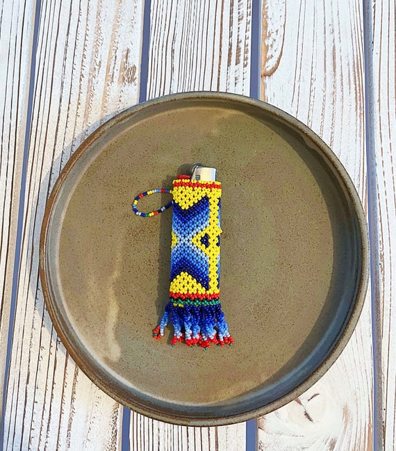 Beaded Lighter Case, Huichol Beaded Lighter Case, Arrows, Native American Bead Work, Decorative Lighter Case, Many Colors, Standard Size