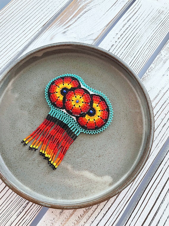 Beaded Boho Hair Piece, Native American Beaded Clip, Boho Hair Barrette, Indigenous Made, Colorful, Beaded Brooch, Handmade Etsy Jewelry