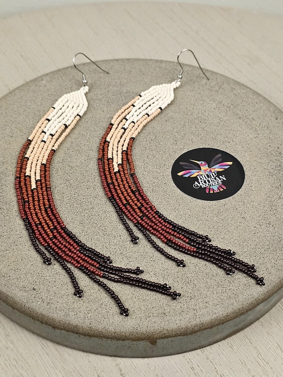 Fall Long Boho Beaded Earrings, Hearthy Colors Earrings, Native American Beaded Earrings, Long Chandelier Earrings, | Biulu Artisan Boutique