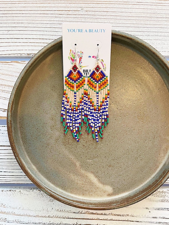 Vintage Style Boho Earrings, Sepia Boho Earrings Native American Beaded Earrings, Statement Earrings, Handmade | Biulu Artisan Boutique